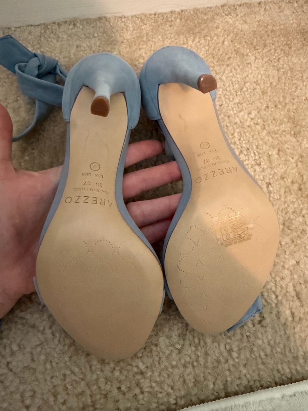 New! AREZZO Light Blue Suede Ankle Tie Heeled Sandals - Picture 4 of 4